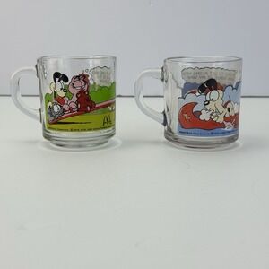 Set Of 2 Vtg Garfield Coffee Cup Tea Mug Clear Glass Odie McDonalds 78 Jim Davis
